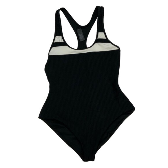Hurley Block Party Racerback One Piece Swimsuit S Black Striped Beach - Picture 12 of 12